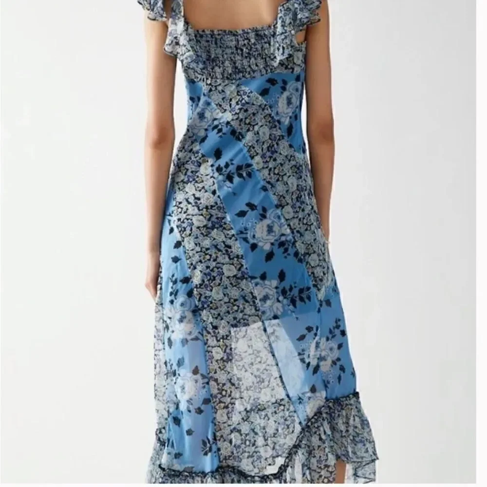Free People Ruffle Printed Midi Dress Size XS